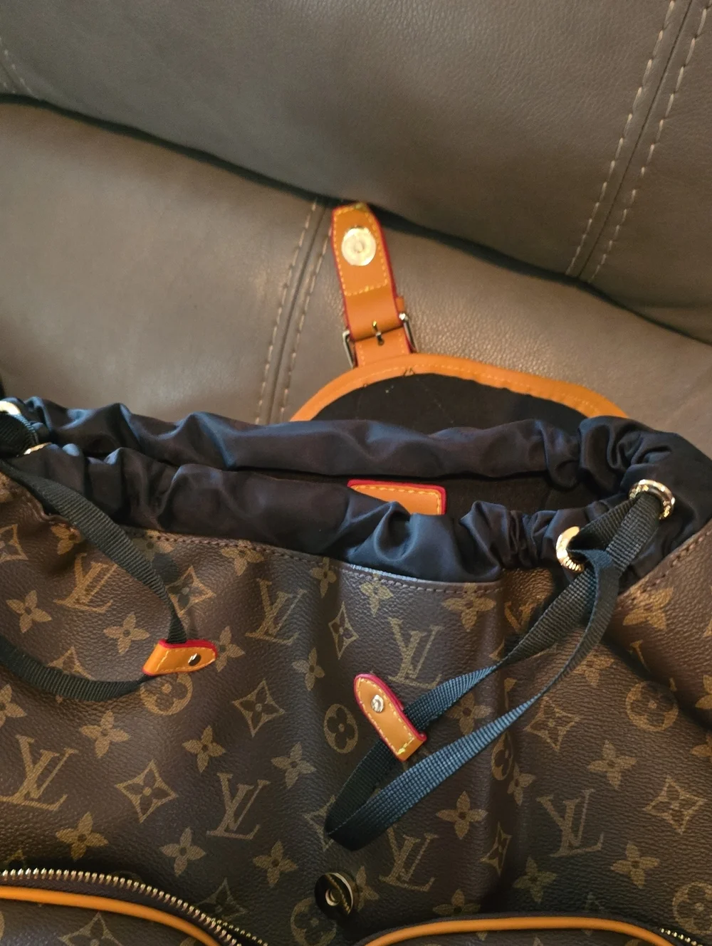 Louis Vuitton Brown Monogram Backpack with Tan Trim